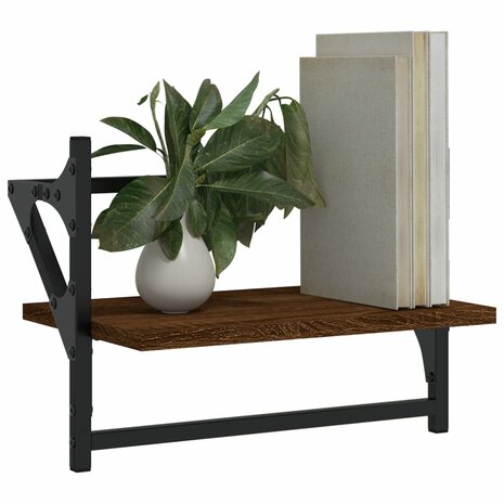 Wandschappen met stangen 2 st 40x25x30 cm bruin eikenkleur 3