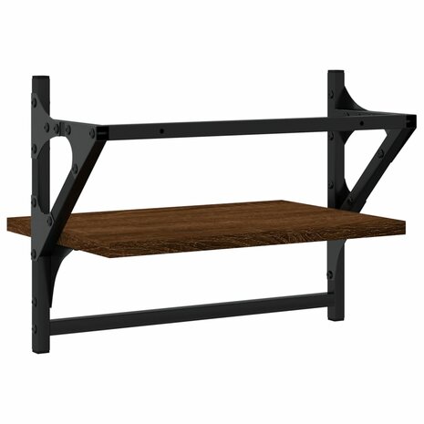 Wandschappen met stangen 2 st 40x25x30 cm bruin eikenkleur 7