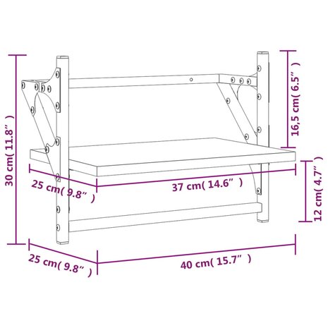 Wandschappen met stangen 2 st 40x25x30 cm bruin eikenkleur 9