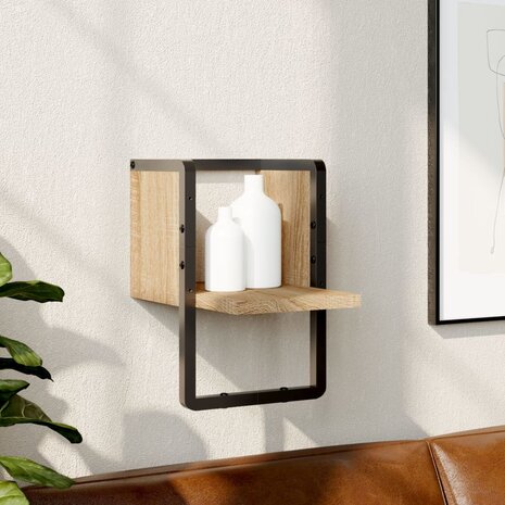 Wandschap met stang 20x25x30 cm sonoma eikenkleurig 1