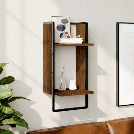 Wandschap met stang 30x25x65 cm bruin eikenkleur 1