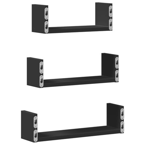 Wandschappen 3 st bewerkt hout zwart 6
