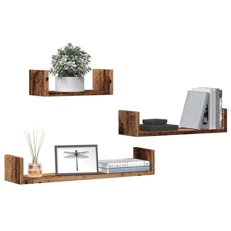 Wandschappen 3 st bewerkt hout oud houtkleurig 1