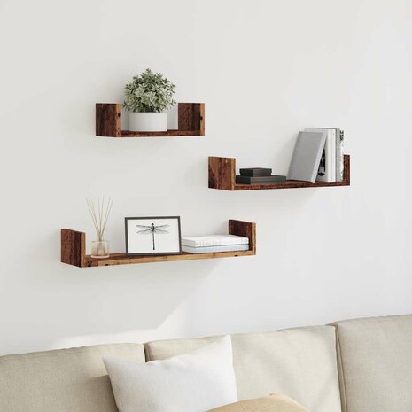 Wandschappen 3 st bewerkt hout oud houtkleurig 3