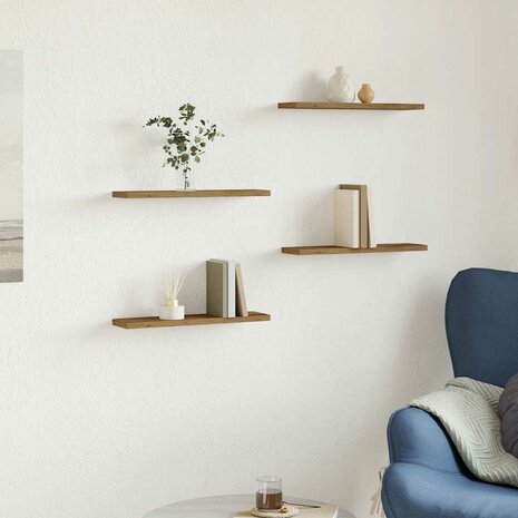 Wandschappen 4 st 40x20x1,5 cm bewerkt hout artisanaal eiken 3