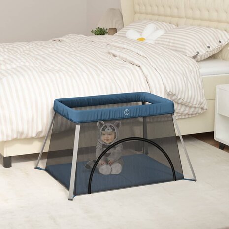 Babybox met matras linnen marineblauw 1