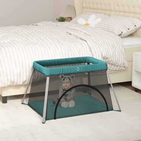 Babybox met matras linnen groen 1