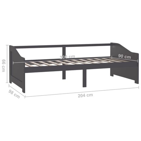 Bedbank 3-zits massief grenenhout donkergrijs 90x200 cm 8