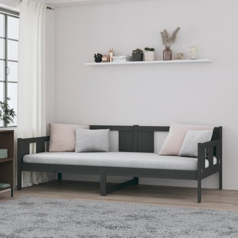 Slaapbank massief grenenhout grijs 80x200 cm 1