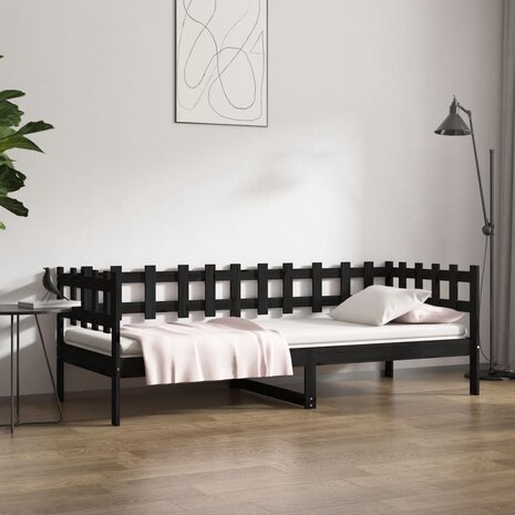 Slaapbank 90x200 cm massief grenenhout zwart 1