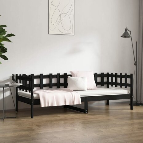 Slaapbank 90x200 cm massief grenenhout zwart 4