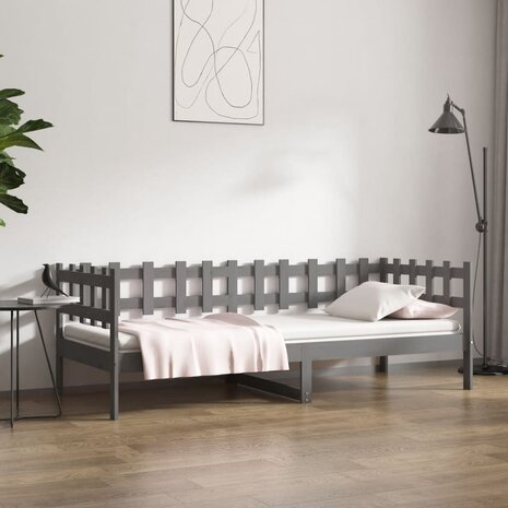 Slaapbank 90x190 cm massief grenenhout grijs 1