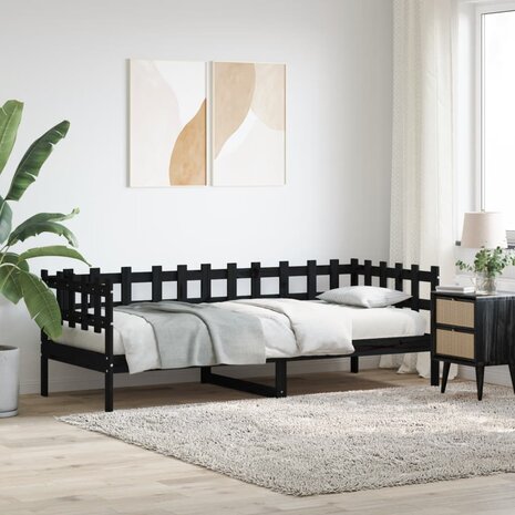 Slaapbank 90x200 cm massief grenenhout zwart 1