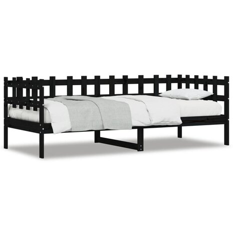 Slaapbank 90x190 cm massief grenenhout zwart 2