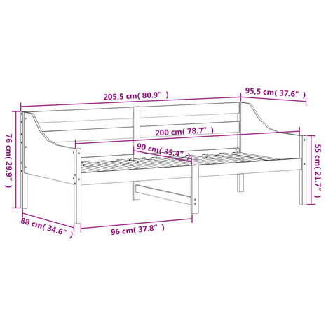 Slaapbank zonder matras 90x200 cm massief grenenhout wasbruin 9