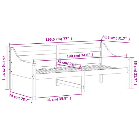 Bedbank zonder matras wasbruin 75x190 cm massief grenenhout 9