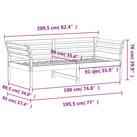 Slaapbank zonder matras 90x190 cm massief grenenhout 9