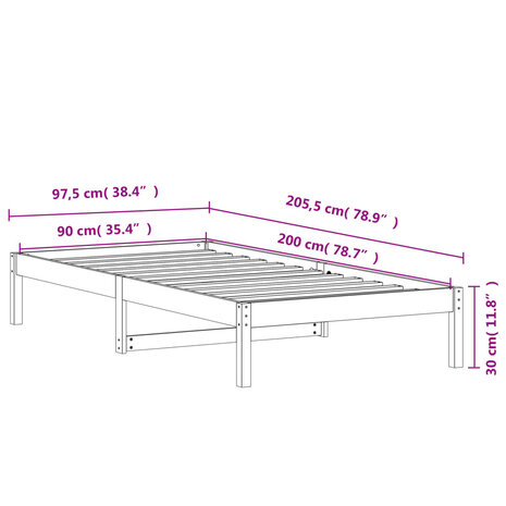 Slaapbank zonder matras 90x200 cm massief grenenhout wasbruin 9