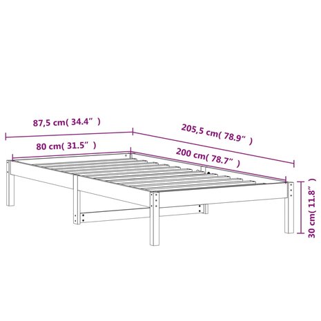 Slaapbank zonder matras 80x200 cm massief grenenhout wasbruin 9