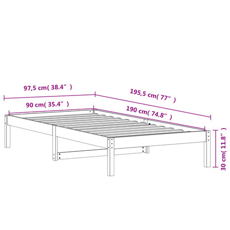 Slaapbank zonder matras 90x190 cm massief grenenhout wasbruin 9