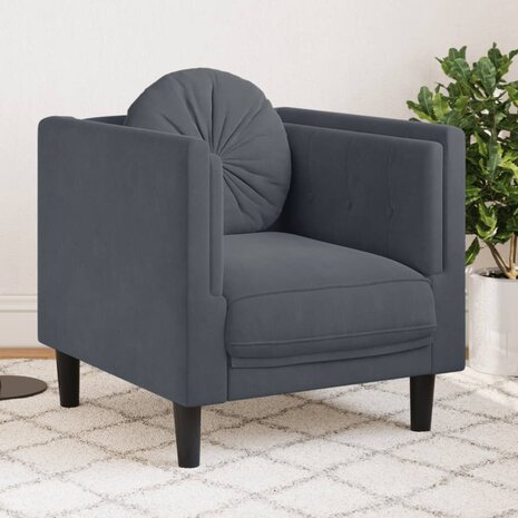 Fauteuil met kussens fluweel donkergrijs 1