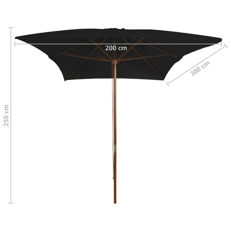 Parasol met houten paal 200x300 cm zwart 6