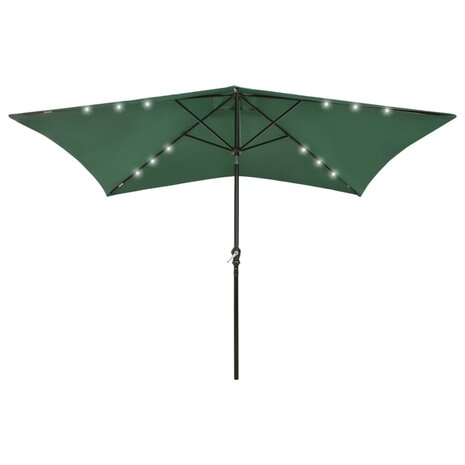 Parasol met LED&apos;s en stalen paal 2x3 m groen 1