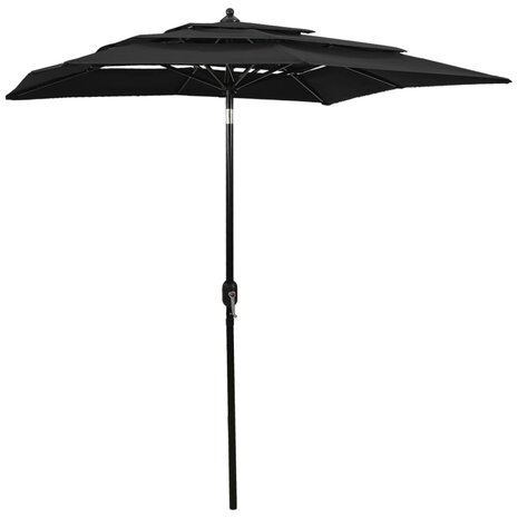 Parasol 3-laags met aluminium paal 2x2 m zwart 1