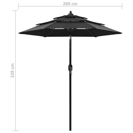 Parasol 3-laags met aluminium paal 2 m zwart 8