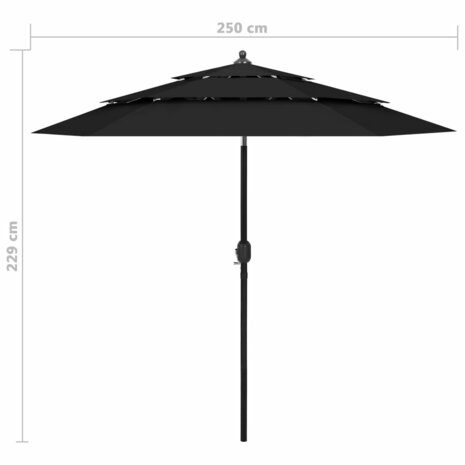 Parasol 3-laags met aluminium paal 2,5 m zwart 8