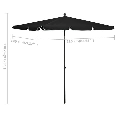 Parasol met paal 210x140 cm zwart 6