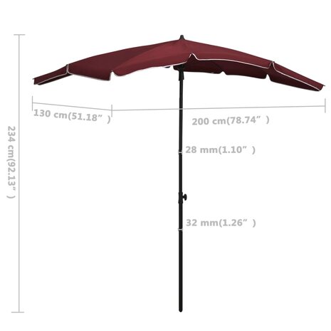 Parasol met paal 200x130 cm bordeauxrood 6
