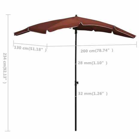 Parasol met paal 200x130 cm terracottakleurig 6