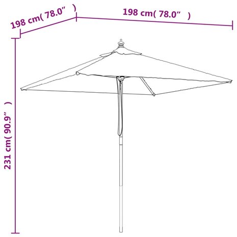 Parasol met houten paal 198x198x231 cm antracietkleurig 7