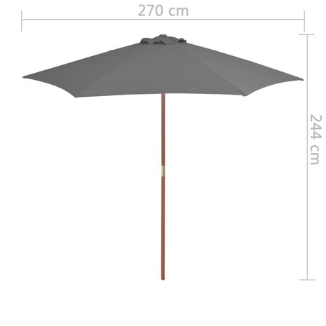 Parasol met houten paal 270 cm antraciet 6