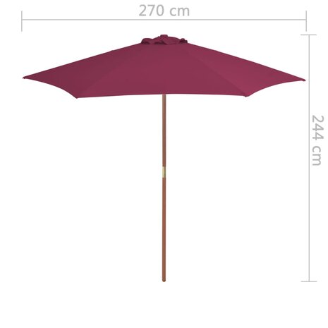 Parasol met houten paal 270 cm bordeauxrood 6