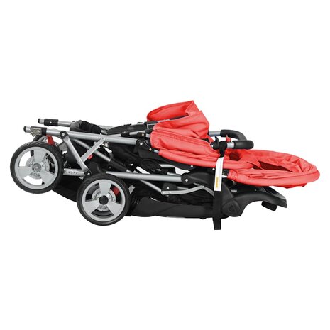 Kinderwagen dubbel staal rood en zwart  6