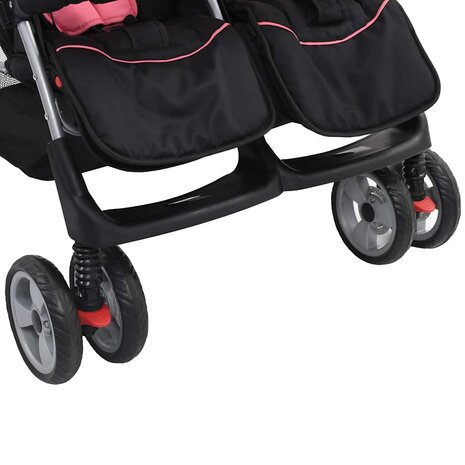 Tweeling kinderwagen staal roze en zwart 8