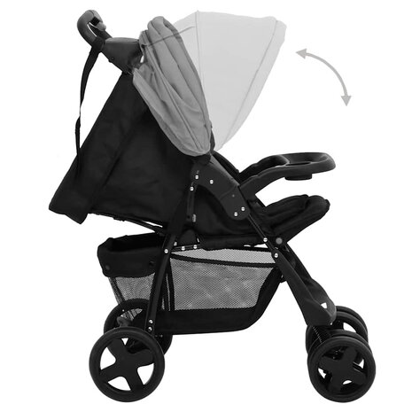 Kinderwagen 2-in-1 staal lichtgrijs en zwart 6