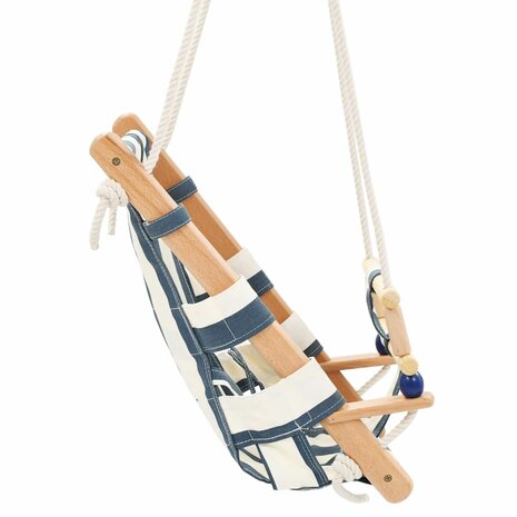 Babyschommel met veiligheidsgordel katoen hout blauw 4