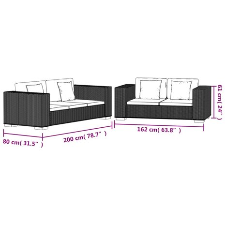 2-zits en 3-zits bankstel rattan 8