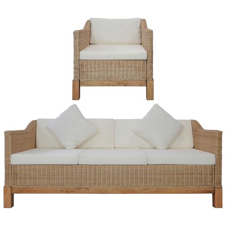 2-delig Bankstel met kussens natuurlijk rattan 1