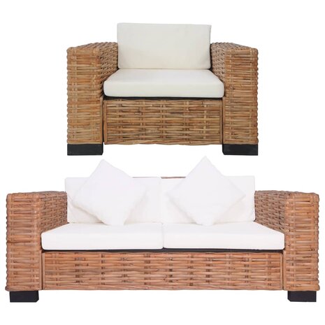 2-delig Bankstel met kussens natuurlijk rattan  1