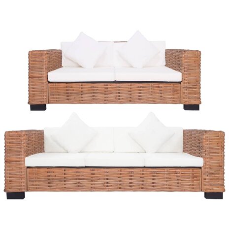 2-delig Bankstel met kussens natuurlijk rattan  1