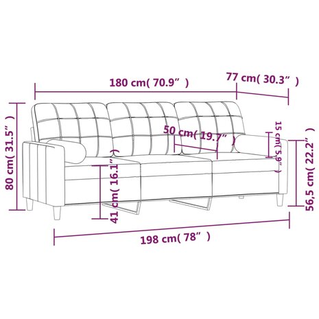 Driezitsbank met sierkussens 180 cm stof crèmekleurig 8