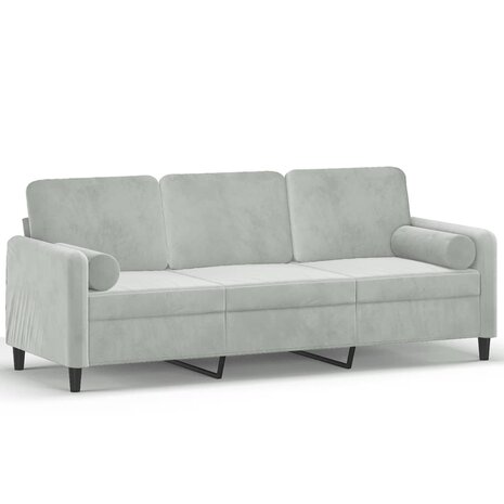 Driezitsbank met sierkussens 180 cm fluweel lichtgrijs 2