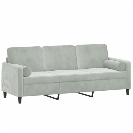 Driezitsbank met sierkussens 180 cm fluweel lichtgrijs 3