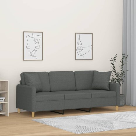 Driezitsbank met sierkussens 180 cm stof donkergrijs 1