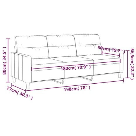 Driezitsbank 180 cm stof lichtgrijs 8