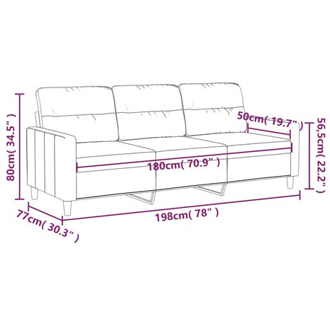 Driezitsbank 180 cm stof wijnrood 8